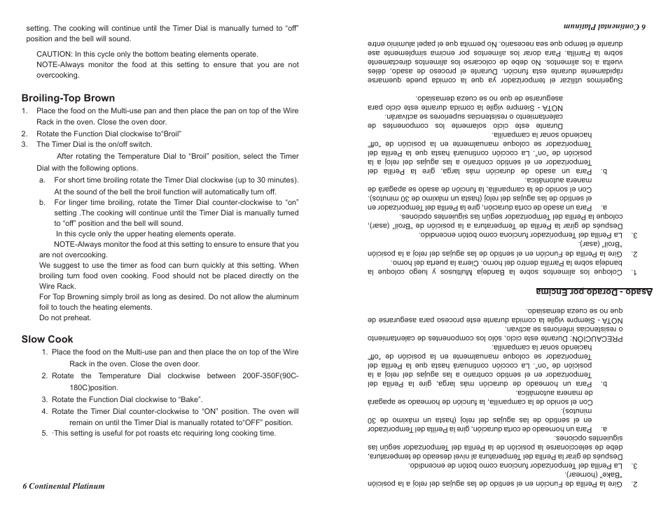 Broiling-top brown, Slow cook | Continental CP43579 User Manual | Page 6 / 16