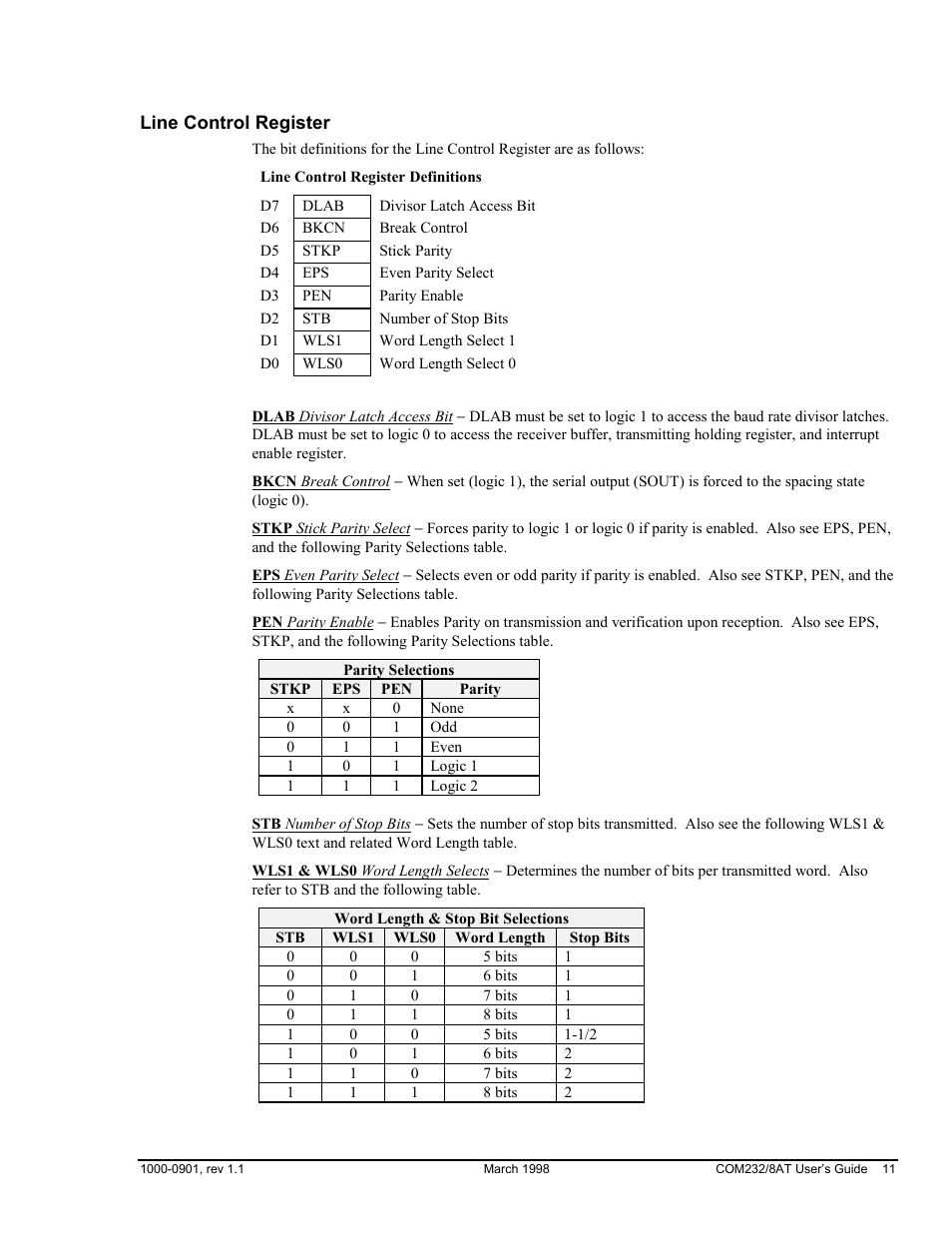 Line control register | Measurement Computing COM232/8AT User Manual | Page 11 / 20