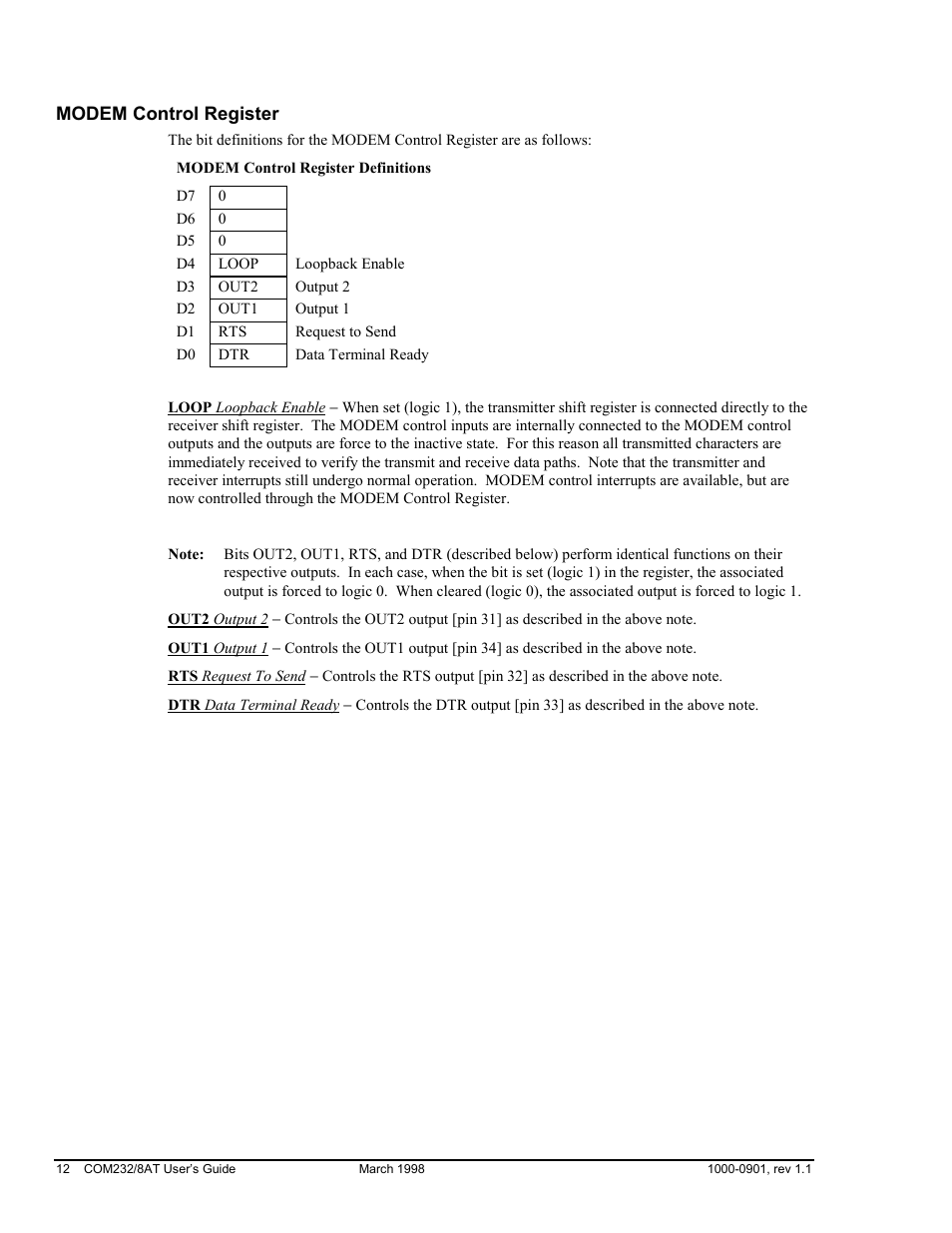 Modem control register | Measurement Computing COM232/8AT User Manual | Page 12 / 20