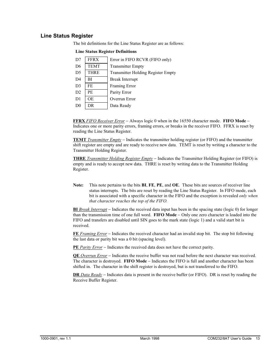 Line status register | Measurement Computing COM232/8AT User Manual | Page 13 / 20