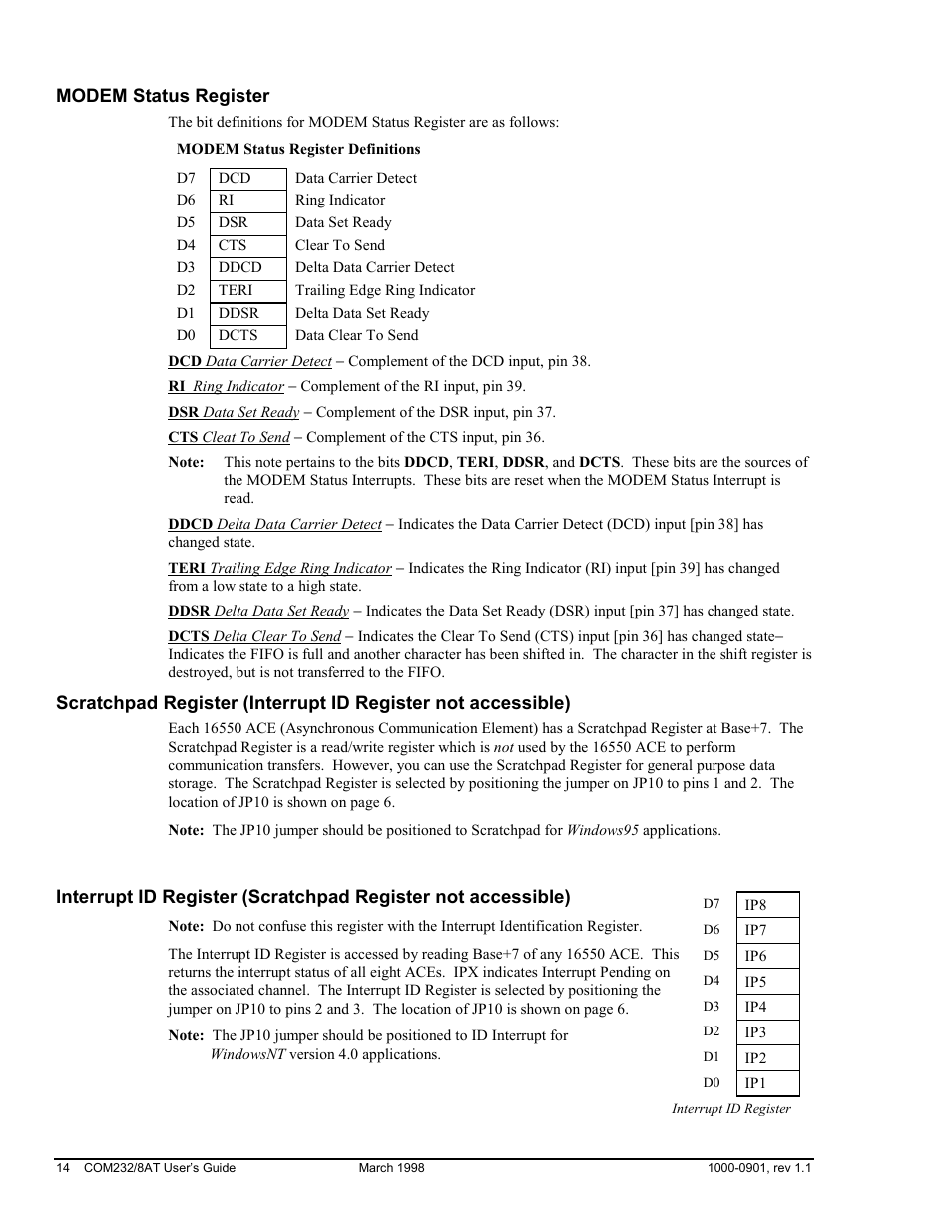 Modem status register | Measurement Computing COM232/8AT User Manual | Page 14 / 20