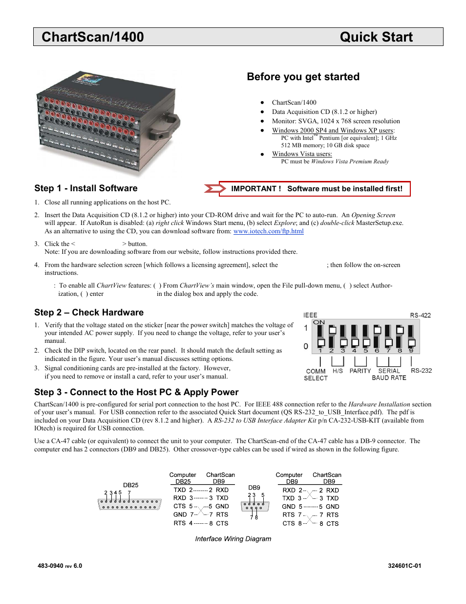 Measurement Computing ChartScan/1400 Quick Start User Manual | 2 pages