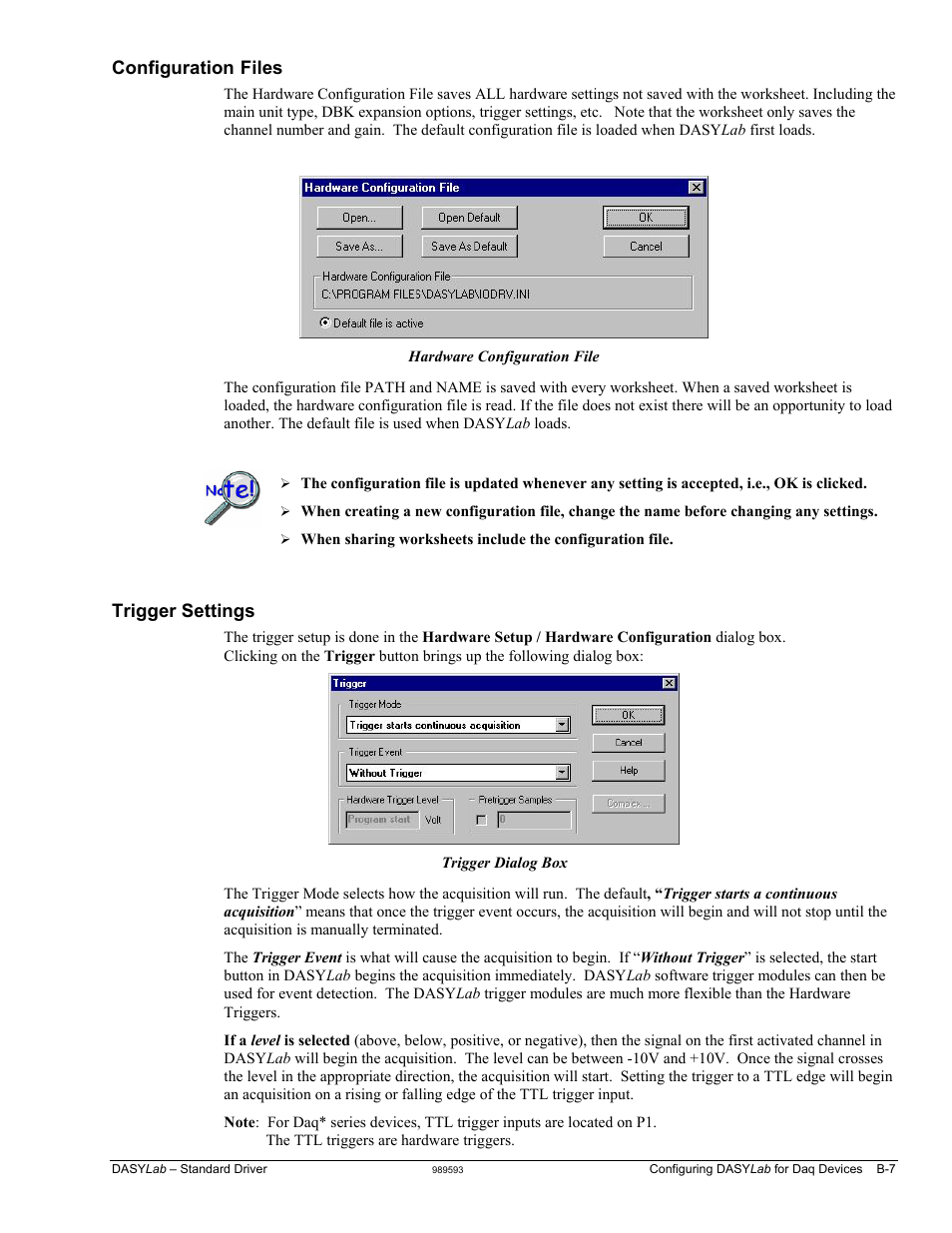 Configuration files …… b-7 trigger settings …… b-7 | Measurement Computing DASYLab User Manual | Page 61 / 80