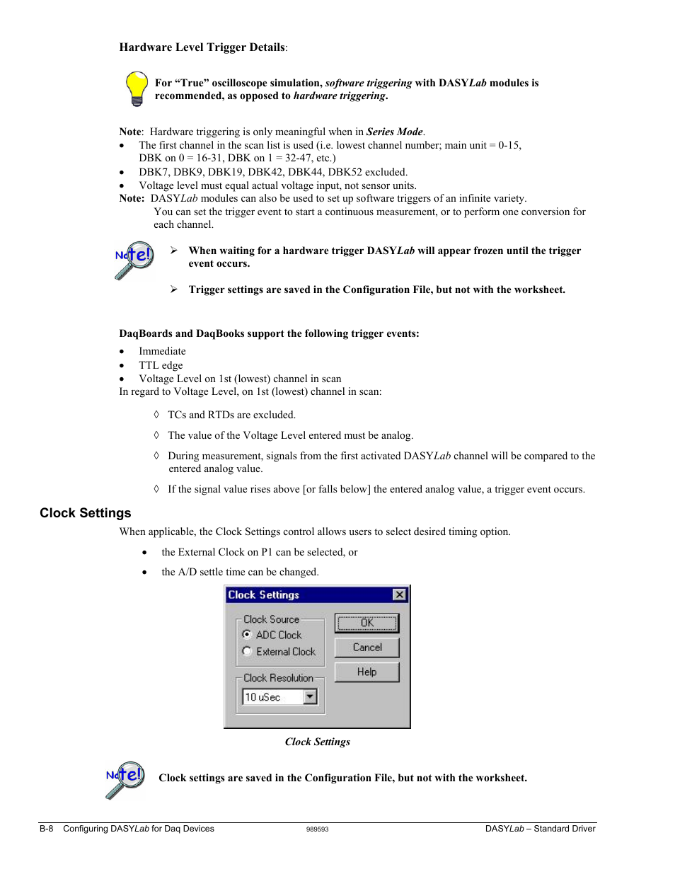 Clock settings …… b-8 | Measurement Computing DASYLab User Manual | Page 62 / 80