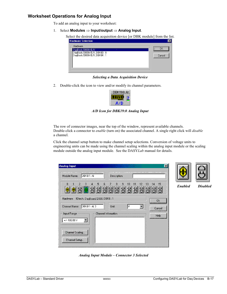 Worksheet operations for analog input …… b-17, Worksheet operations for analog input | Measurement Computing DASYLab User Manual | Page 71 / 80