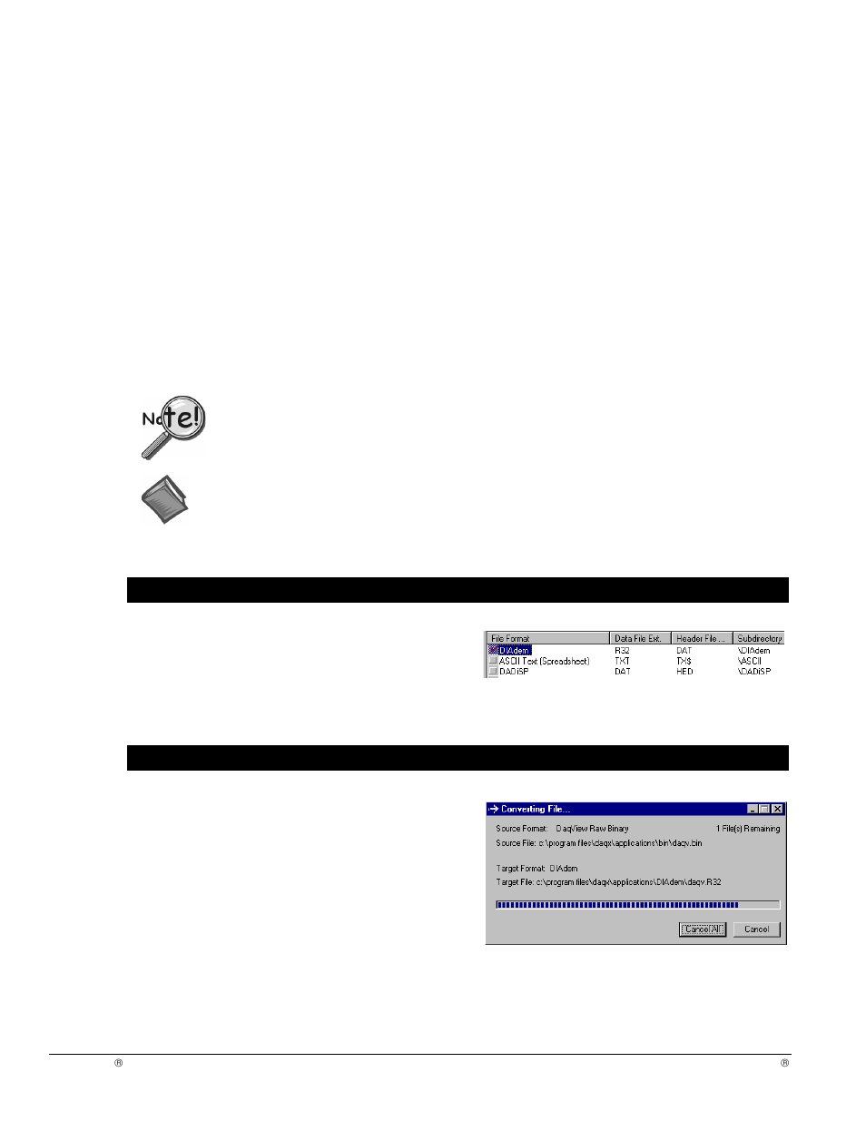 Launching diadem from an acquisition program, Acquire data to disk and convert file | Measurement Computing DIAdem User Manual | Page 6 / 38