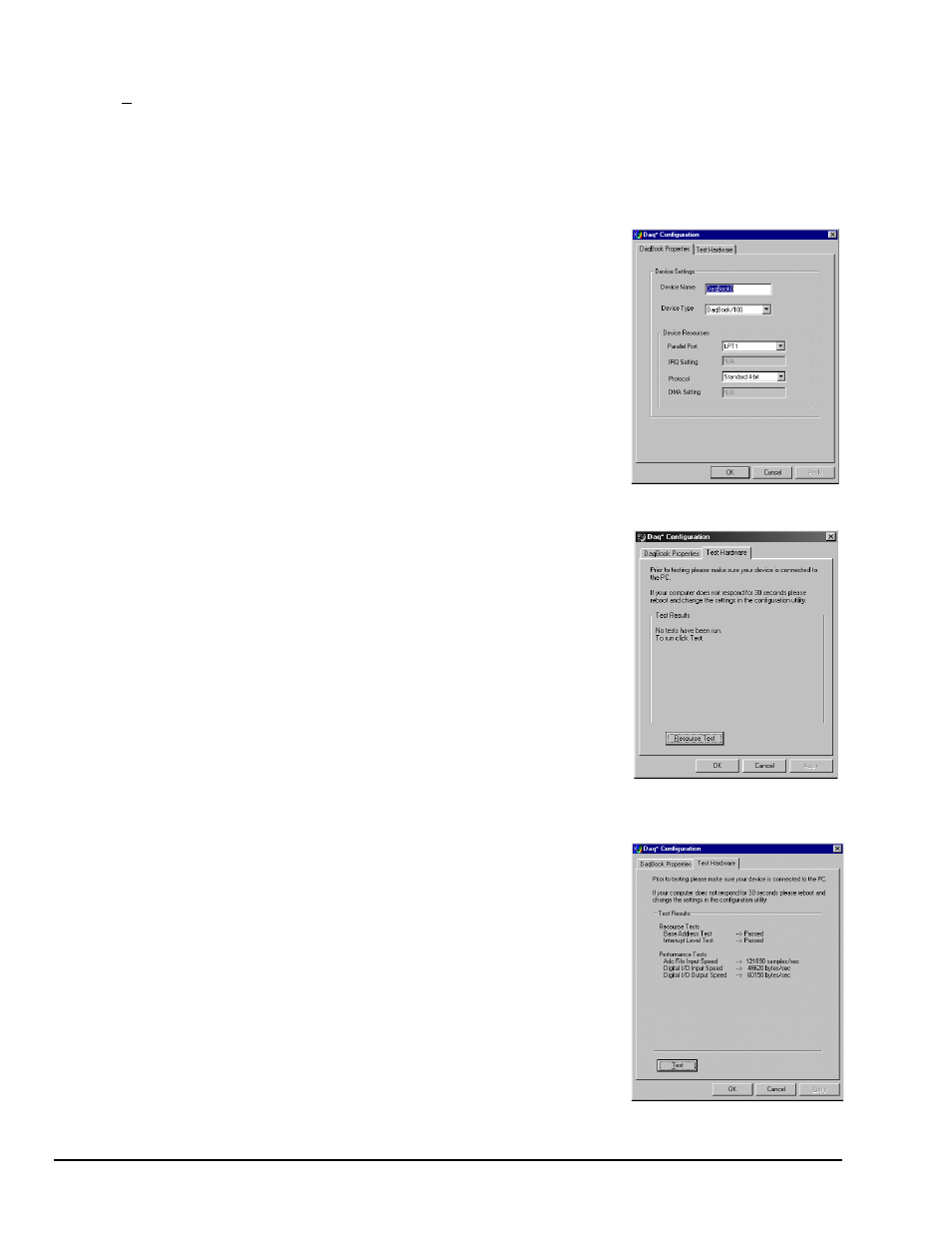 Resource tests, Performance tests | Measurement Computing DaqBook User Manual | Page 4 / 4