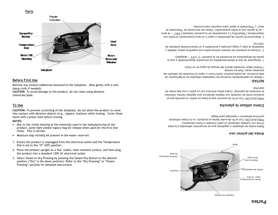 Partes, Cómo utilizar la plancha | Continental PLATINUM CP43021 User Manual | Page 4 / 6