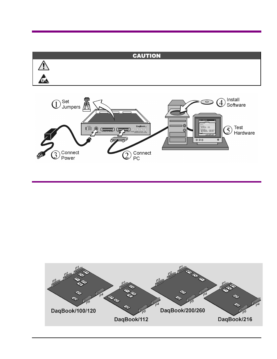 Daqbook quick start guide, Daqbook quick start, Daqbook | Quick start guide, 1) set jumpers | Measurement Computing Daq PC-Card User Manual | Page 11 / 62
