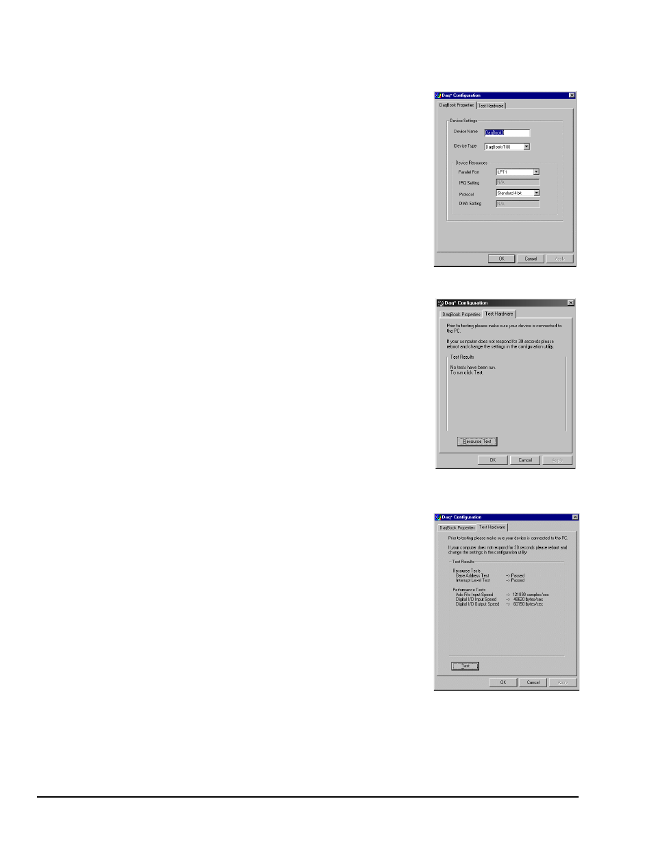 Resource tests, Performance tests | Measurement Computing Daq PC-Card User Manual | Page 14 / 62