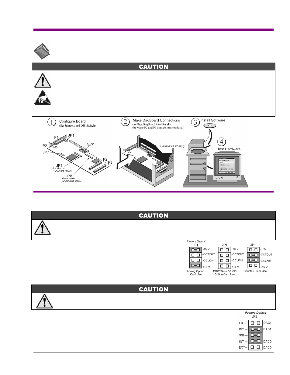 Daqboard [isa type] quick start guide, Daqboard [isa type] quick start, Daqboard | Isa type ] quick start guide, 1) configure board | Measurement Computing Daq PC-Card User Manual | Page 15 / 62