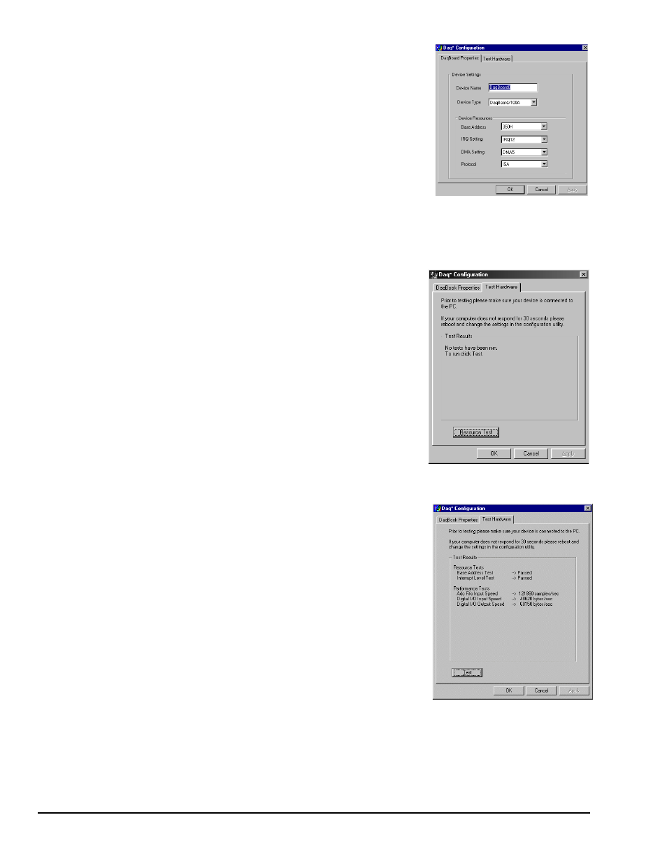 Resource tests, Performance tests | Measurement Computing Daq PC-Card User Manual | Page 18 / 62