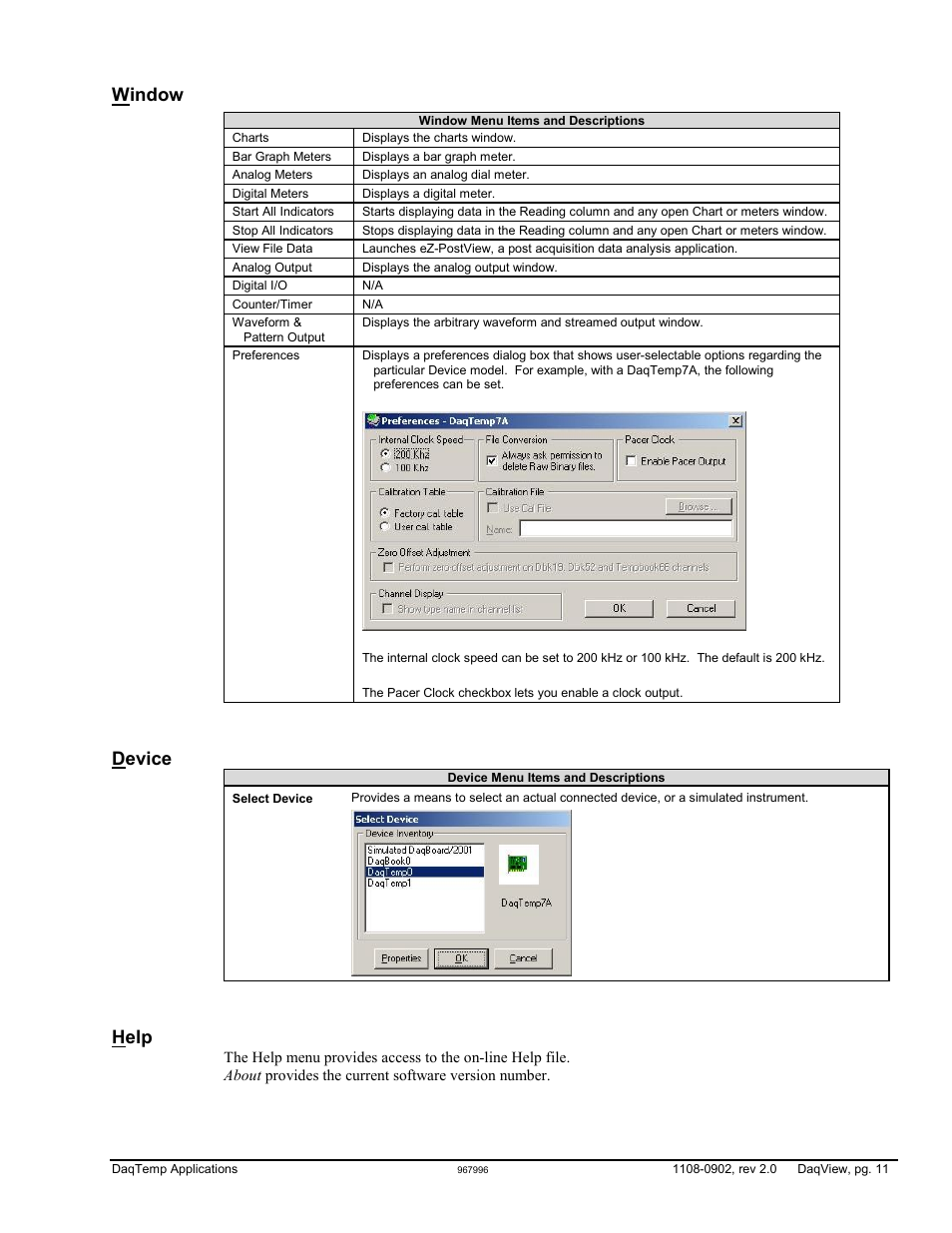 Window, Device, Help | Measurement Computing DaqView for DaqTemp Applications User Manual | Page 13 / 24