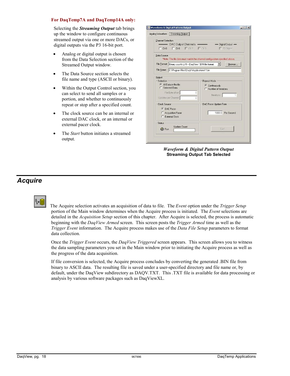 Acquire | Measurement Computing DaqView for DaqTemp Applications User Manual | Page 20 / 24