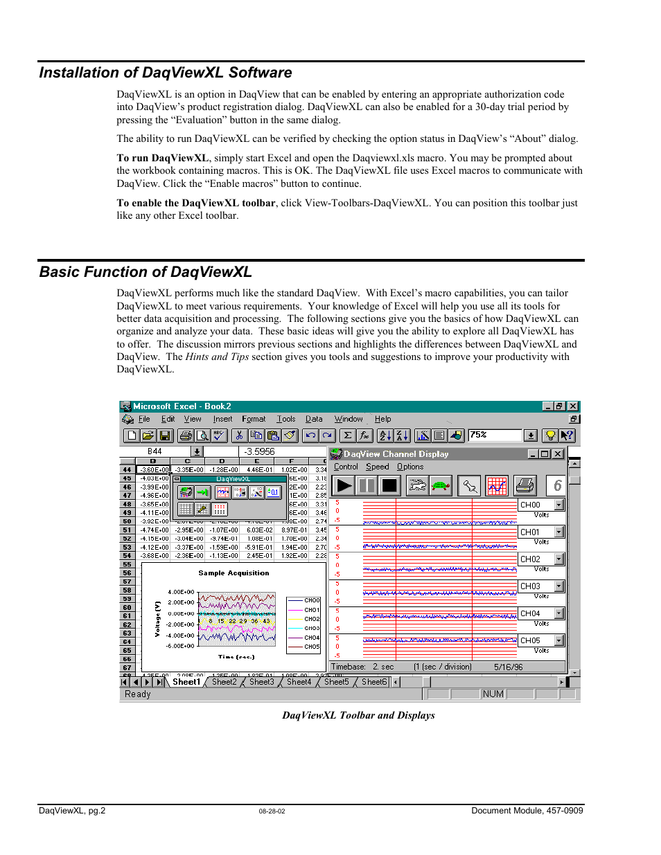 Installation of daqviewxl software, Basic function of daqviewxl | Measurement Computing DaqView for DaqTemp Applications User Manual | Page 22 / 24