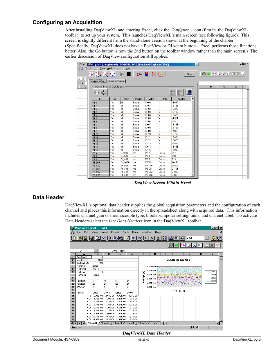Configuring an acquisition, Data header | Measurement Computing DaqView for DaqTemp Applications User Manual | Page 23 / 24