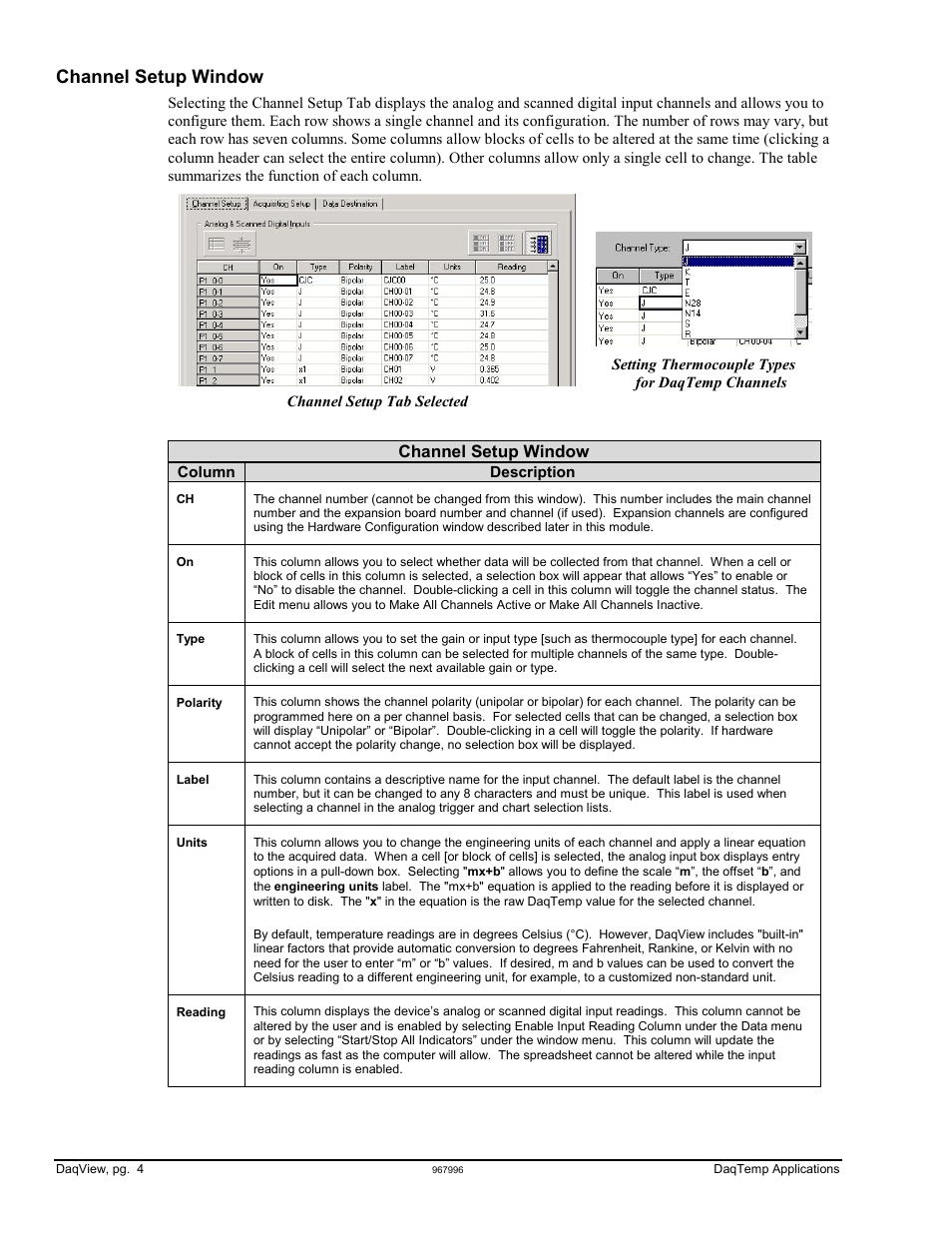 Channel setup window | Measurement Computing DaqView for DaqTemp Applications User Manual | Page 6 / 24