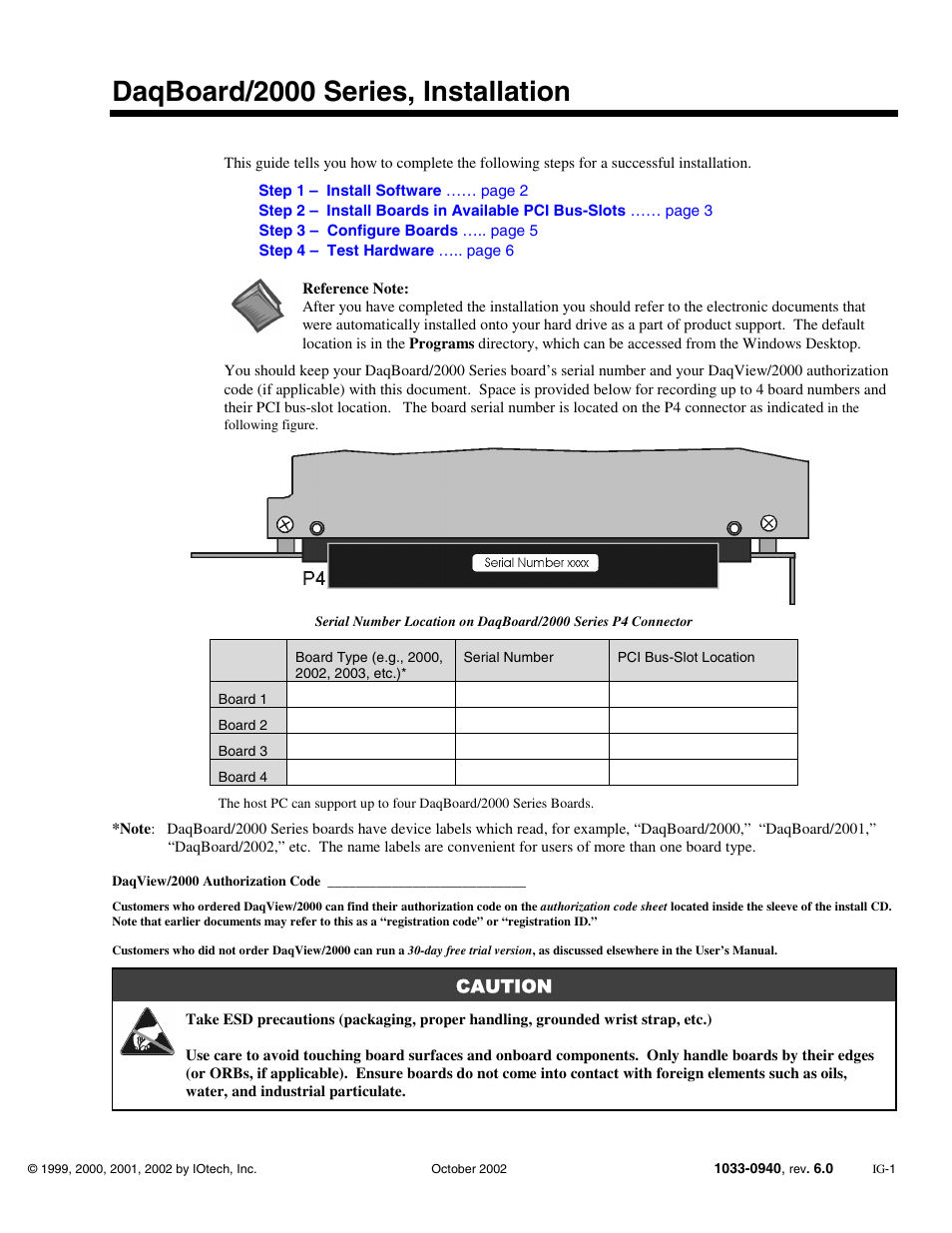 Daqboard/2000 series installation guide, Daqboard/2000 series, installation guide, P/n 1033-0940) | Daqboard/2000 series, installation | Measurement Computing 2000 Series Daqboar User Manual | Page 11 / 94