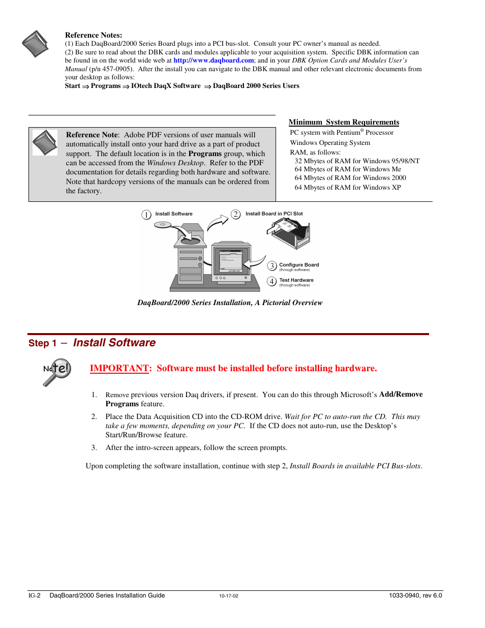Step 1 - install software, Install software, Step 1 | Measurement Computing 2000 Series Daqboar User Manual | Page 12 / 94