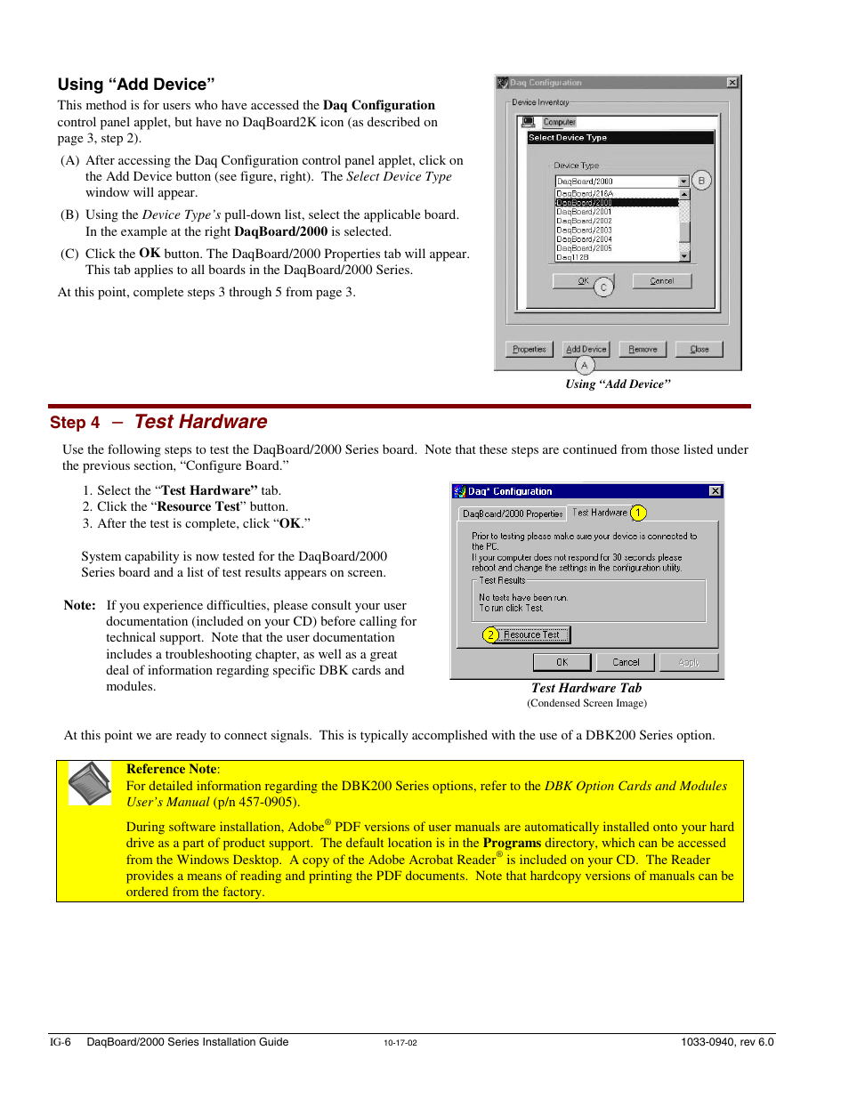 Step 4 - test hardware, Test hardware | Measurement Computing 2000 Series Daqboar User Manual | Page 16 / 94