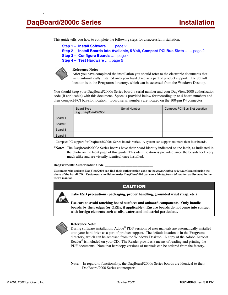 Daqboard/2000c series installation guide, Daqboard/2000c series, installation guide, P/n 1061-0940) | Daqboard/2000c series installation | Measurement Computing 2000 Series Daqboar User Manual | Page 19 / 94