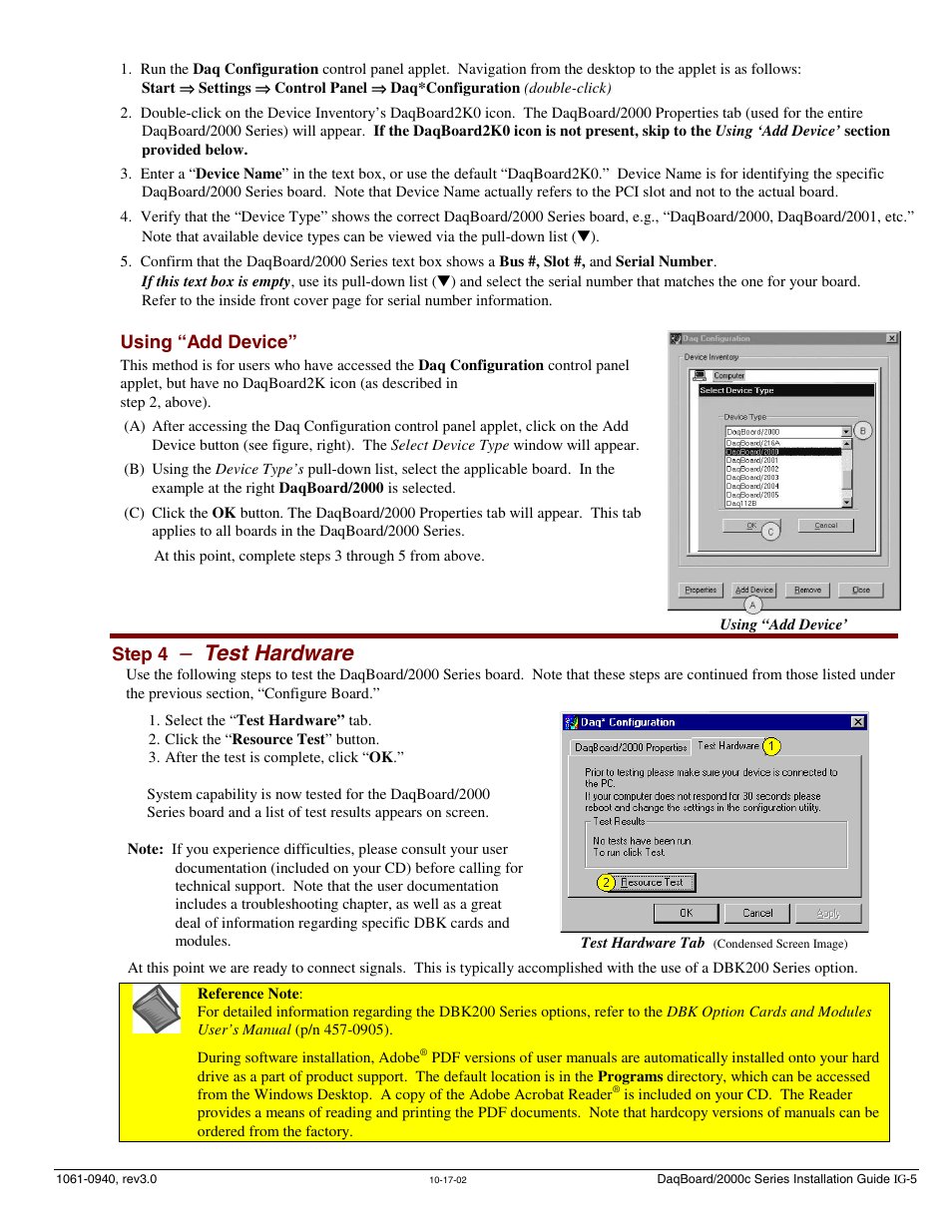 Step 4 - test hardware, Test hardware | Measurement Computing 2000 Series Daqboar User Manual | Page 23 / 94