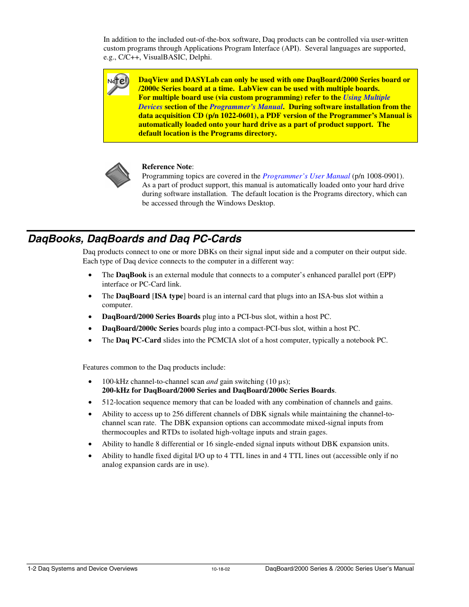 Daqbooks, daqboards and daq pc-cards, Daqbooks, daqboards, & daq pc-cards….1-2, Daqbooks, daqboards, and daq pc-cards …… 1-2 | Measurement Computing 2000 Series Daqboar User Manual | Page 28 / 94