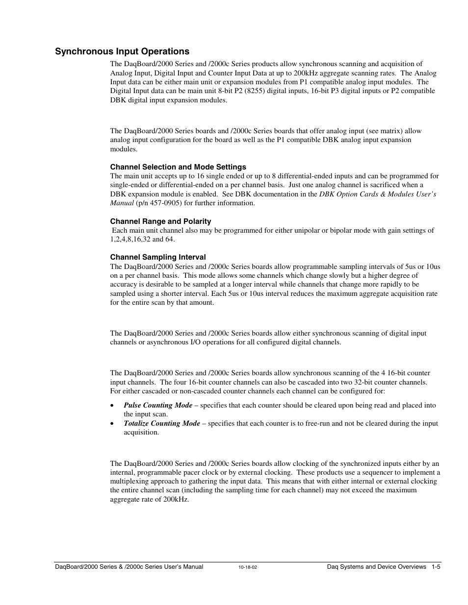 Synchronous input operations | Measurement Computing 2000 Series Daqboar User Manual | Page 31 / 94