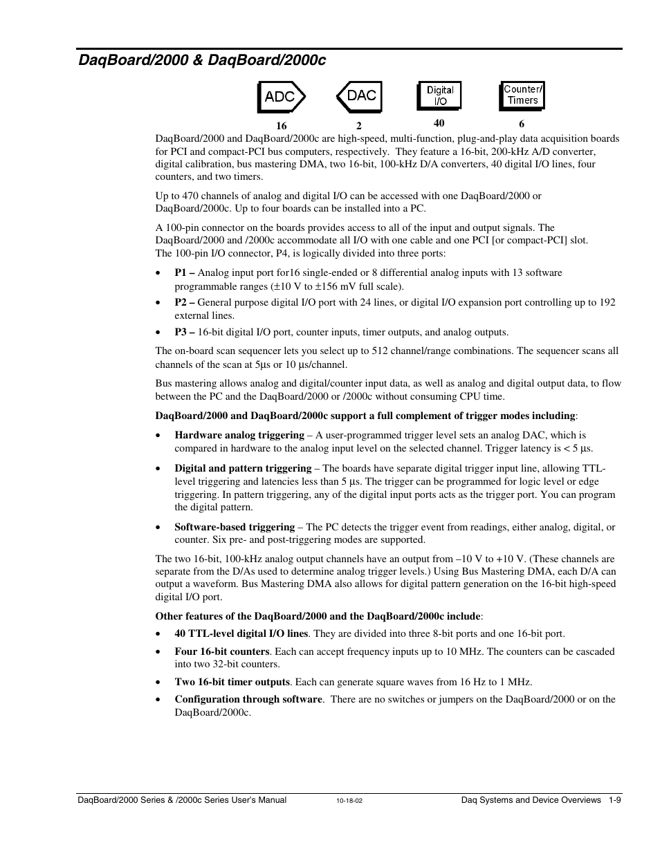 Daqboard/2000 & daqboard/2000c, Daqboard/2000 and/ 2000c…… 1-9, Daqboard/2000 and /2000c ….… 1-9 | Measurement Computing 2000 Series Daqboar User Manual | Page 35 / 94