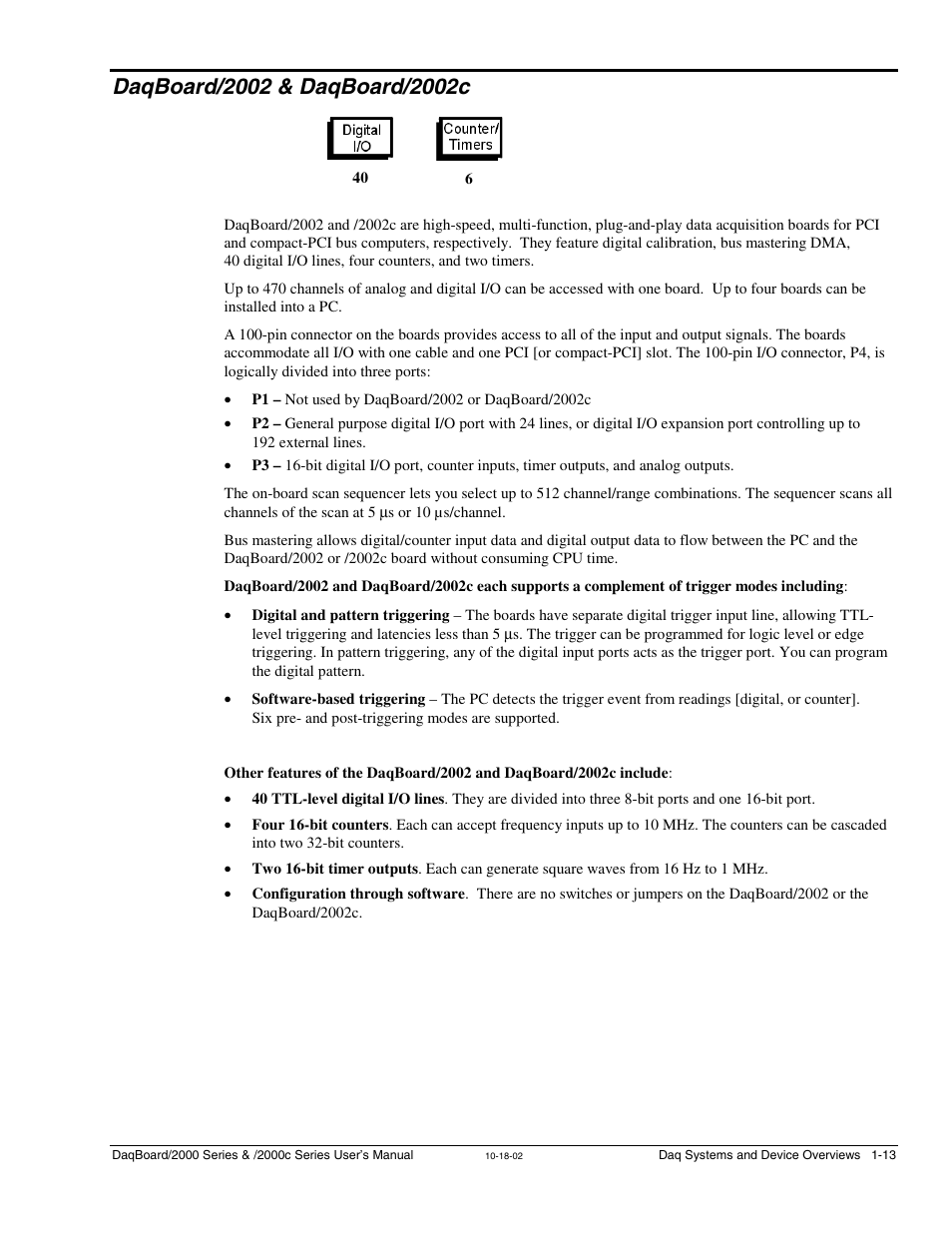Daqboard/2002 & daqboard/2002c, Daqboard/2002 and /2002c …… 1-13, Daqboard//2002 and /2002c…… 1-13 | Measurement Computing 2000 Series Daqboar User Manual | Page 39 / 94
