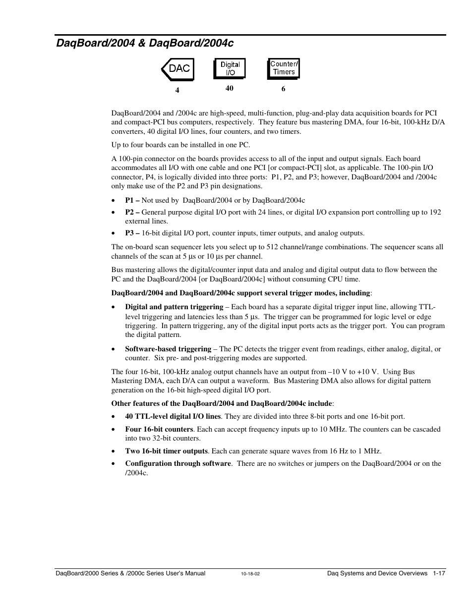 Daqboard/2004 & daqboard/2004c, Daqboard/2004 and /2004c …… 1-17, Daqboard//2004 and /2004c…… 1-17 | Measurement Computing 2000 Series Daqboar User Manual | Page 43 / 94