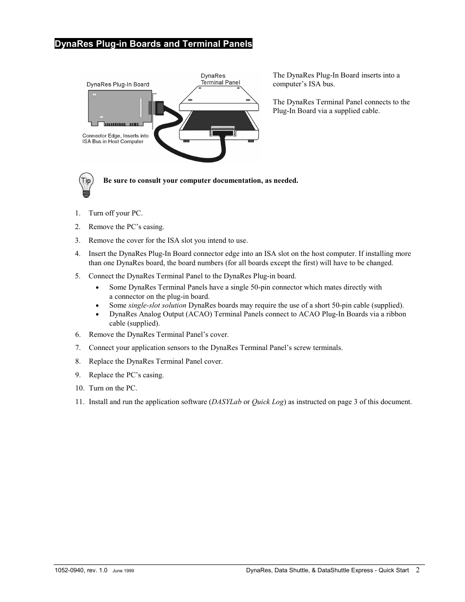 Dynares plug-in boards and terminal panels | Measurement Computing DataShuttle Quick Start User Manual | Page 2 / 4