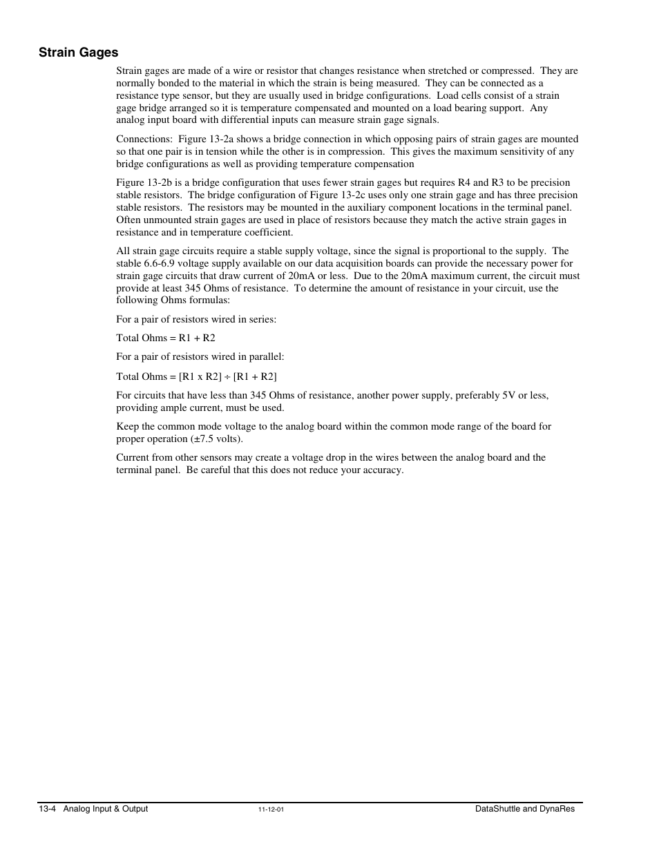 Strain gages, Strain gages …… 13-4 | Measurement Computing DataShuttle User Manual | Page 104 / 126