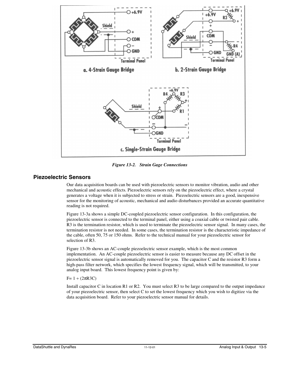 Piezoelectric sensors, Piezoelectric sensors …… 13-5 | Measurement Computing DataShuttle User Manual | Page 105 / 126