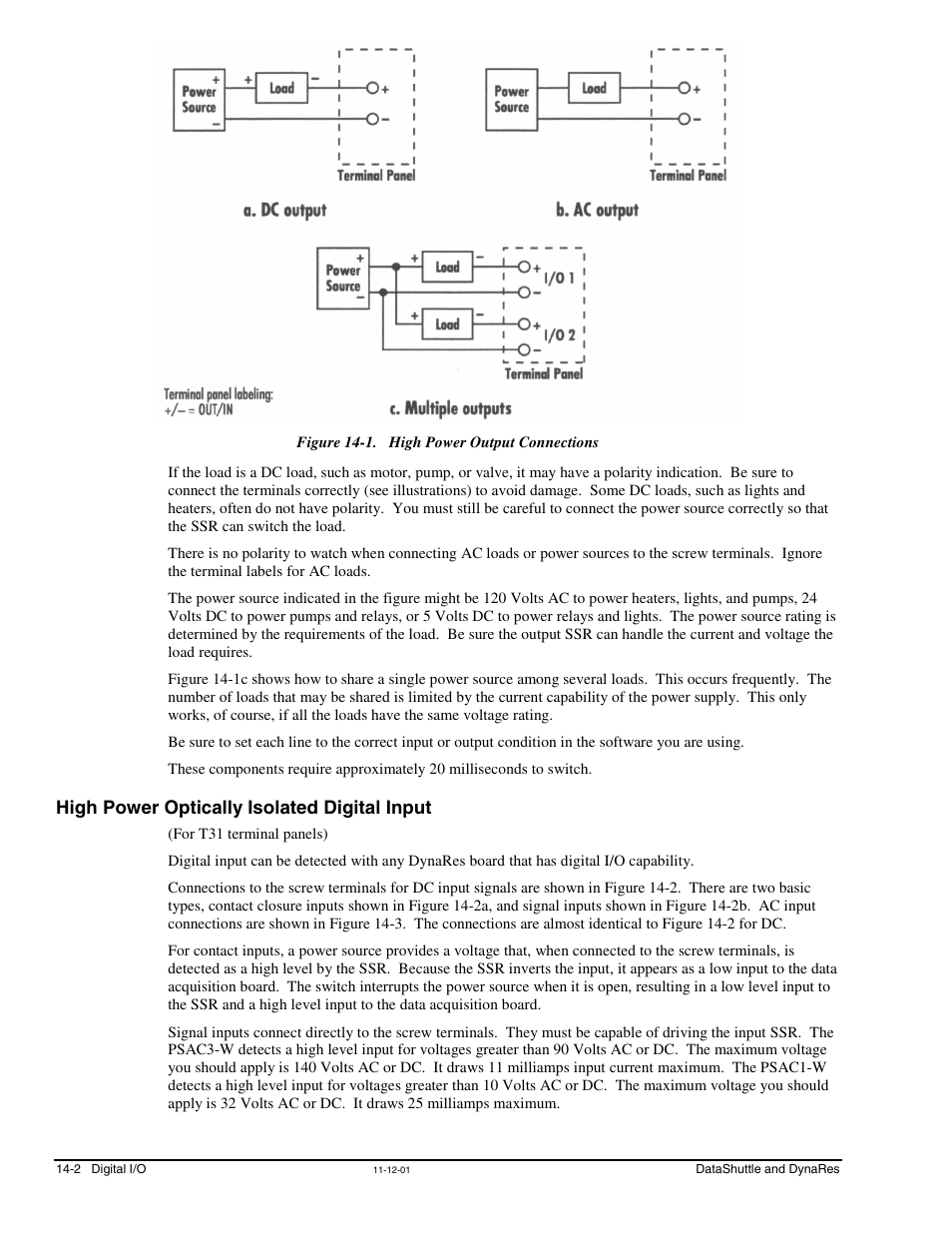 High power optically isolated digital input, High power optically isolated digital, Input …… 14-2 | Measurement Computing DataShuttle User Manual | Page 116 / 126