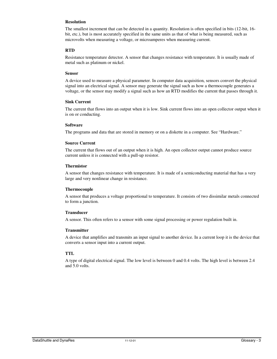 Resolution, Sensor, Sink current | Software, Source current, Thermistor, Thermocouple, Transducer, Transmitter | Measurement Computing DataShuttle User Manual | Page 125 / 126