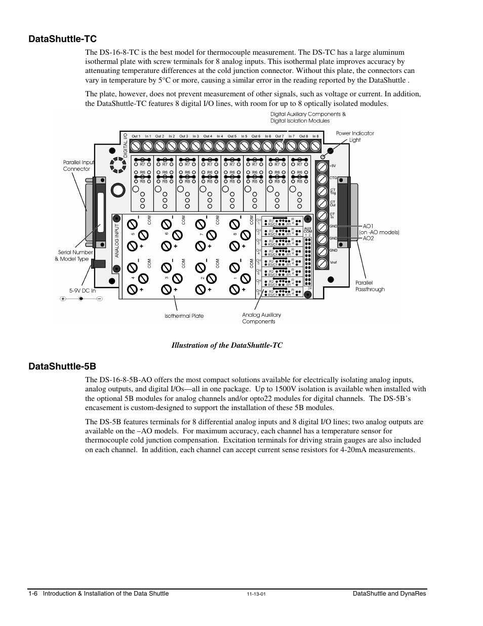 Datashuttle-tc, Datashuttle-5b, Datashuttle-tc …… 1-6 datashuttle-5b …… 1-6 | Measurement Computing DataShuttle User Manual | Page 14 / 126