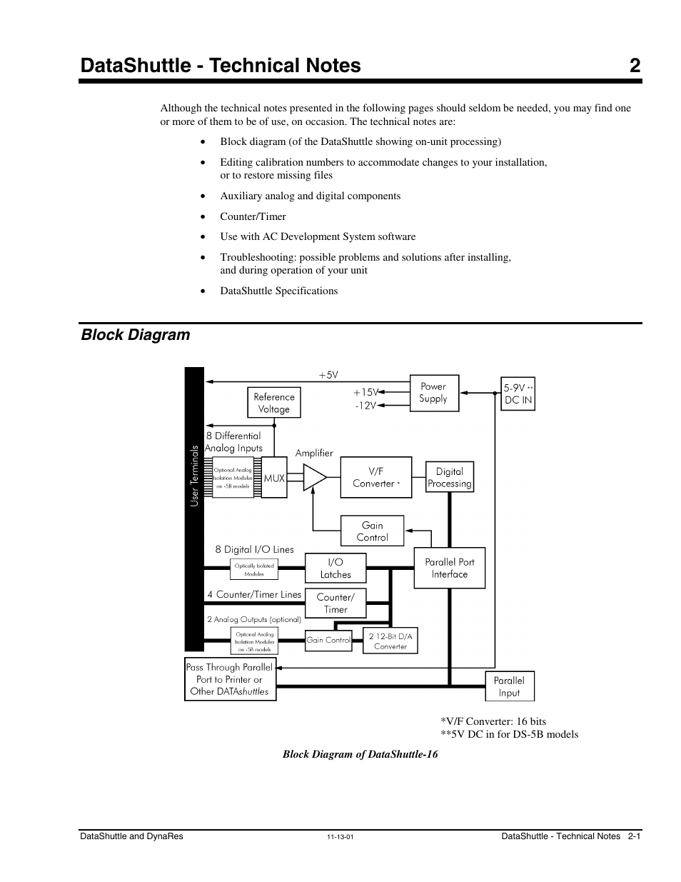 Chapter 2 - datashuttle - technical notes, Block diagram | Measurement Computing DataShuttle User Manual | Page 19 / 126
