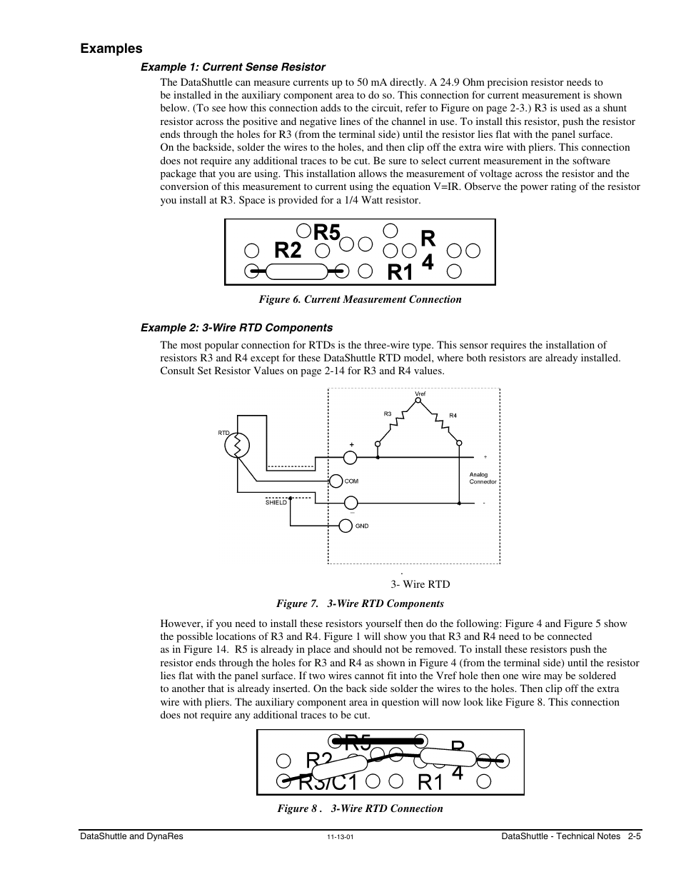 Examples, Example 1: current sense resistor, Example 2: 3-wire rtd components | Measurement Computing DataShuttle User Manual | Page 23 / 126