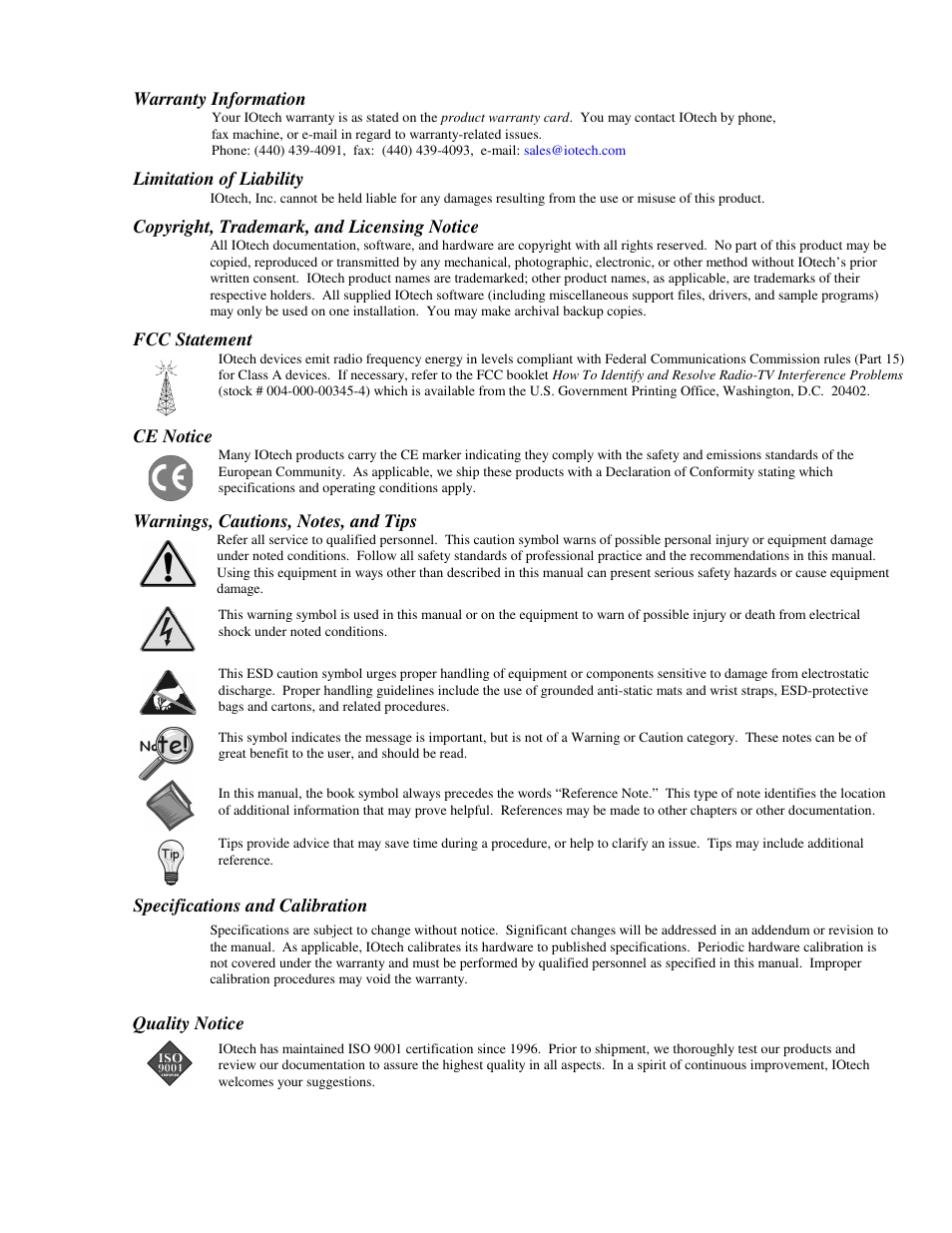 Warranty information, Warnings, cautions, notes, and tips | Measurement Computing DataShuttle User Manual | Page 3 / 126