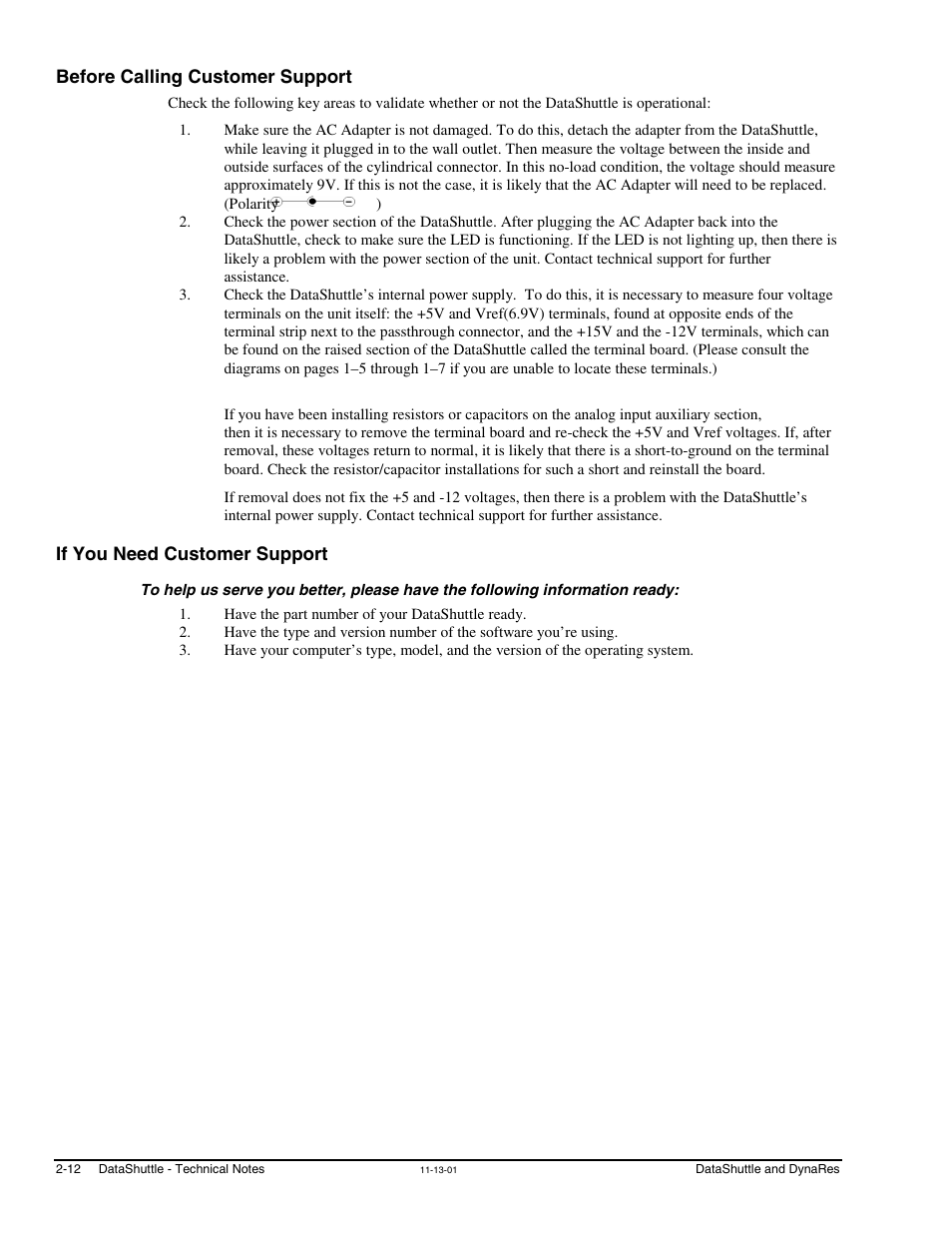 Before calling customer support, If you need customer support | Measurement Computing DataShuttle User Manual | Page 30 / 126