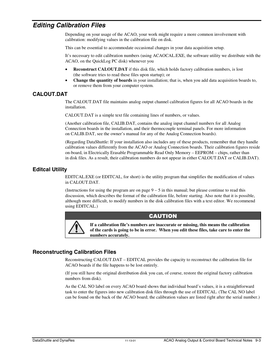 Editing calibration files, Calout.dat, Editcal utility | Reconstructing calibration files | Measurement Computing DataShuttle User Manual | Page 81 / 126