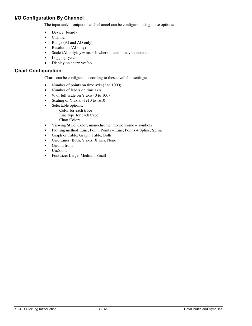 I/o configuration by channel, Chart configuration | Measurement Computing DataShuttle User Manual | Page 92 / 126