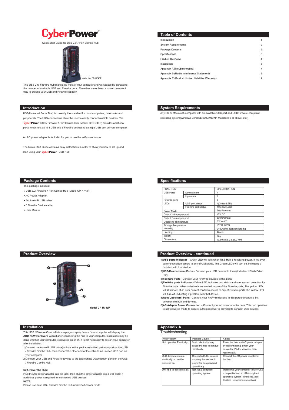 CyberPower Systems CP-H743P User Manual | 2 pages