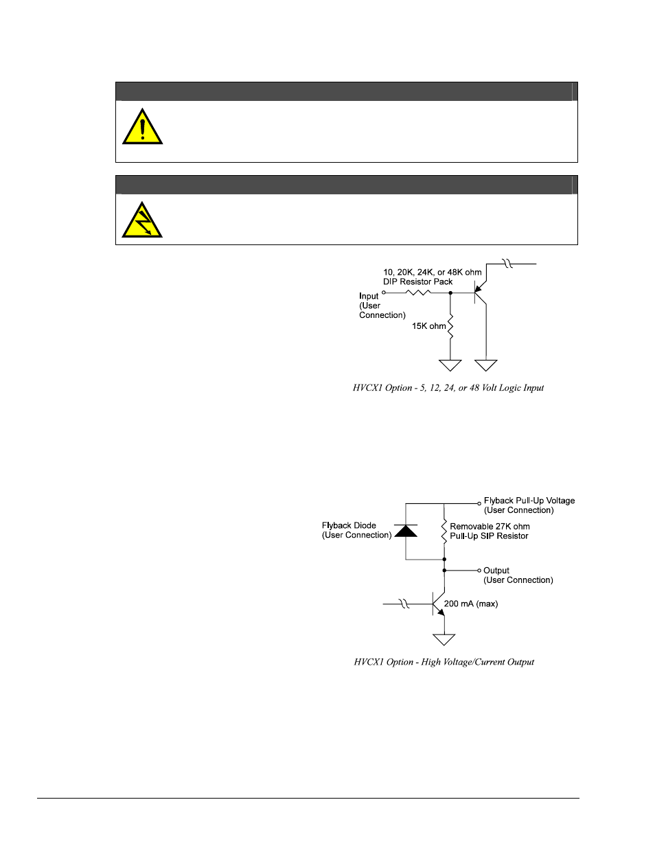 Hvcx1 option setup…… 10, Hvcx1 option setup caution, Warning | Measurement Computing Digital488/80A User Manual | Page 16 / 106