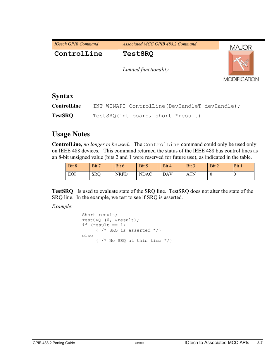 Controlline, Controlline testsrq, Syntax | Measurement Computing GPIB-488.2 User Manual | Page 25 / 64