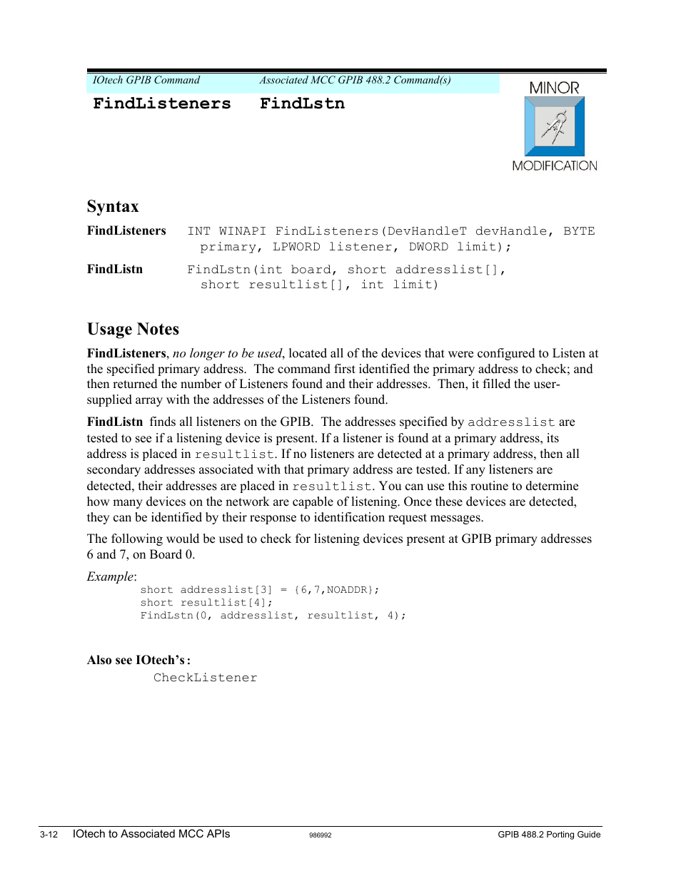 Findlisteners, Findlisteners findlstn, Syntax | Measurement Computing GPIB-488.2 User Manual | Page 30 / 64