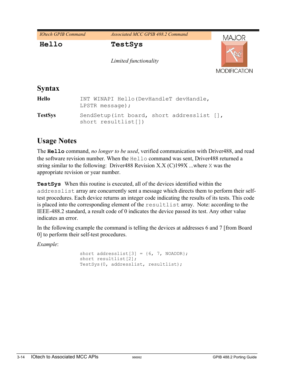 Hello, Hello testsys, Syntax | Measurement Computing GPIB-488.2 User Manual | Page 32 / 64