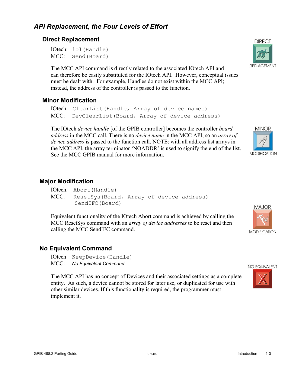 Four levels of effort, Api replacement, the four levels of effort | Measurement Computing GPIB-488.2 User Manual | Page 5 / 64