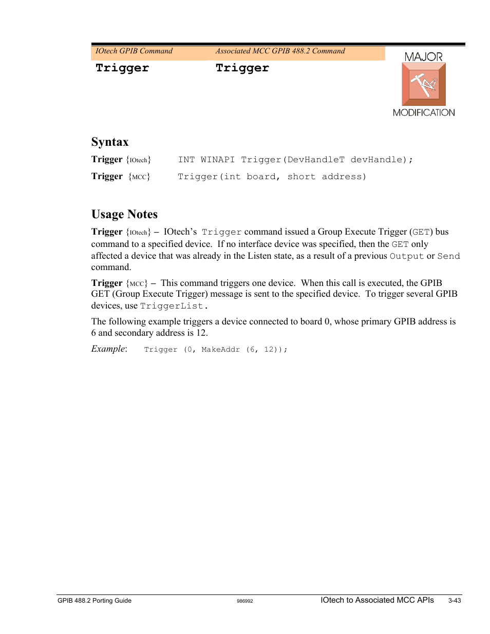 Trigger, Trigger trigger, Syntax | Measurement Computing GPIB-488.2 User Manual | Page 61 / 64